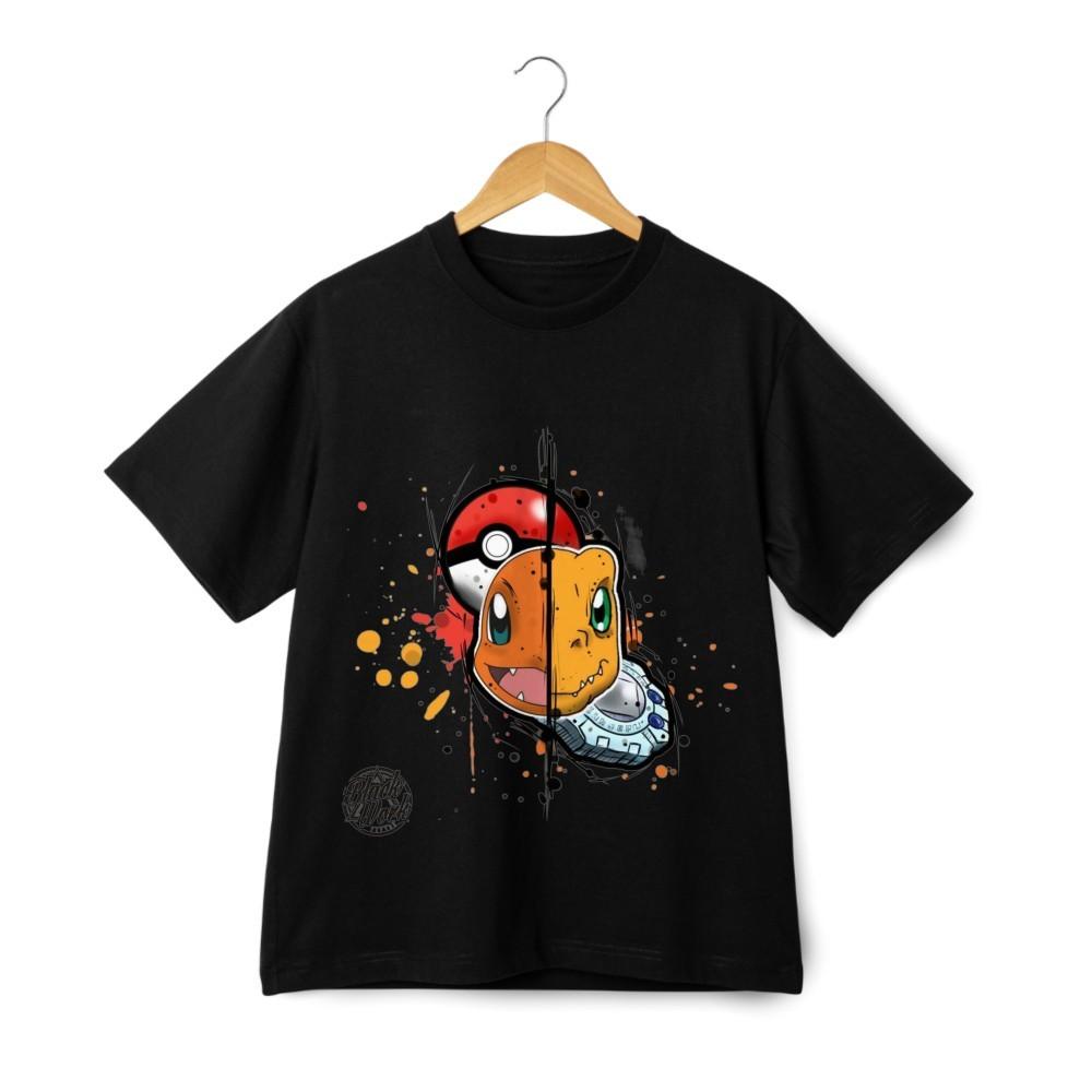 Pokemon Charmander Half Face Pokeball Streetwear T-Shirt - CoolcRetro Anime Tee Unisex T-Shirt XXXL