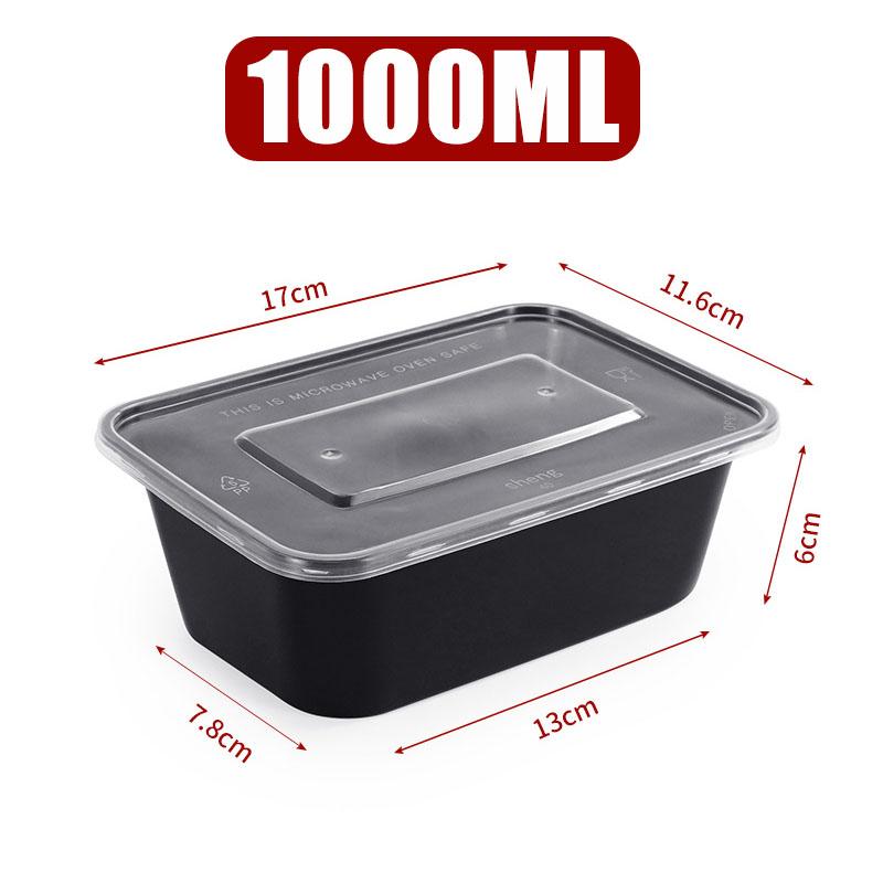 50pcs Disposable Takeaway Lunch Box Tableware Black Plastic Bowl Bento Food Packaging Bento Box Leakproof Food Containers 1pc