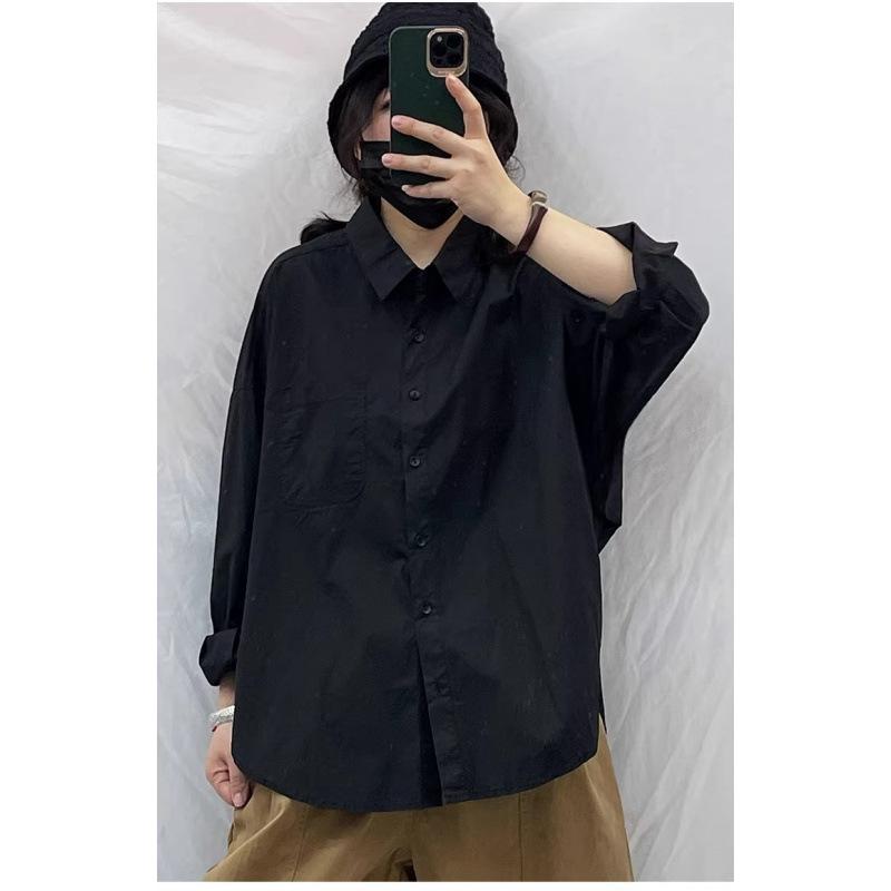 Women s French Retro Long Sleeve Loose Casual Shirt - Plus Size Available XXL чёрный