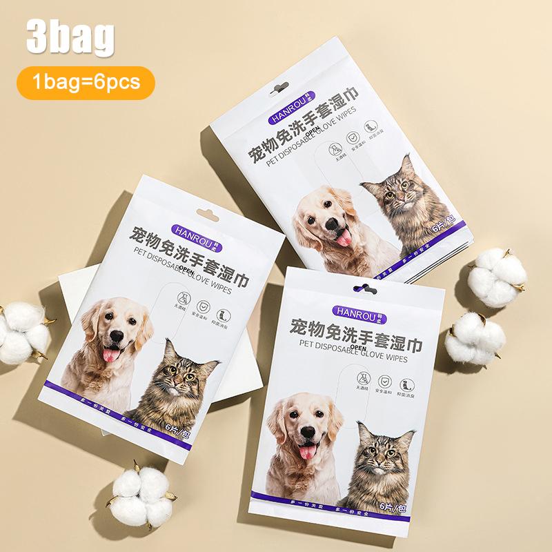1-6Bag Pet Wipes Gloves Dog Clean Spa Leave-In Deodorizing Dry Cleaning Cat Wipes For Dogs And Cats, Bath Gloves, Cleaning Suppl