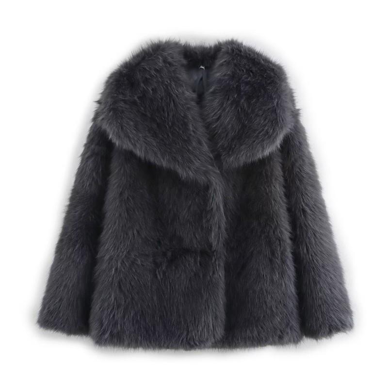 Damen Kunstpelz Kurzmantel Winter Streetwear Oversized Lockerer Schnitt Einreiher Jacke Schwarz Beige Weinrot Grau