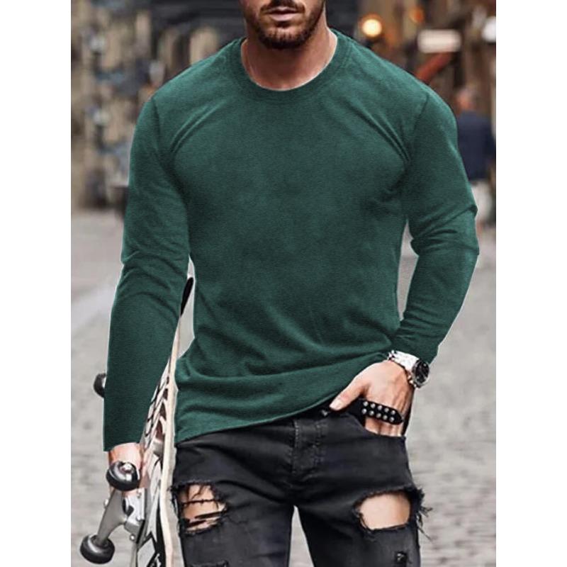 New Spring Autumn Men's Round Neck Long Sleeve Bottoming Shirt Casual Versatile Fashion Basic Tops