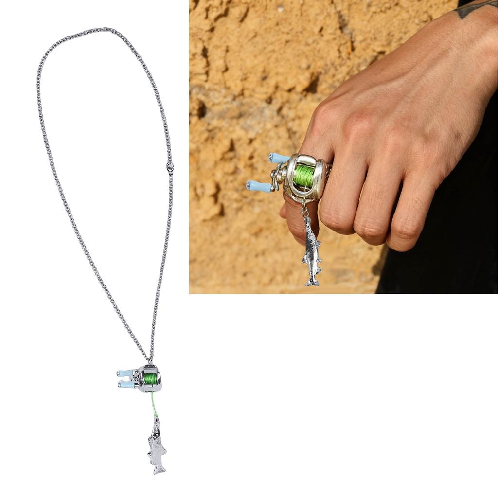   Fishing Reel Necklace   Reel Pendant Necklace with Rotating Handle for Backpack Collectibles
