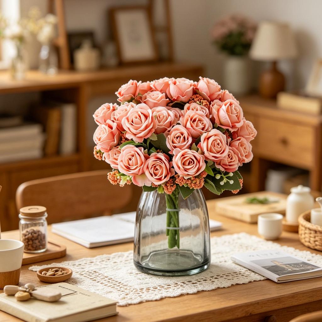Artificial Flower Silk Rose Bouquet Festival Garden Home Room Dining Table Vase Table Wedding Bridal Bouquet Arch Decor Diy Gift