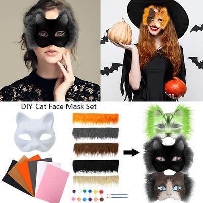 17PC Hand Drawn DIY Christmas Gifts Animal Cat Fox Mask DIY Graffiti Half Face Mask Party Multiple Options Available
