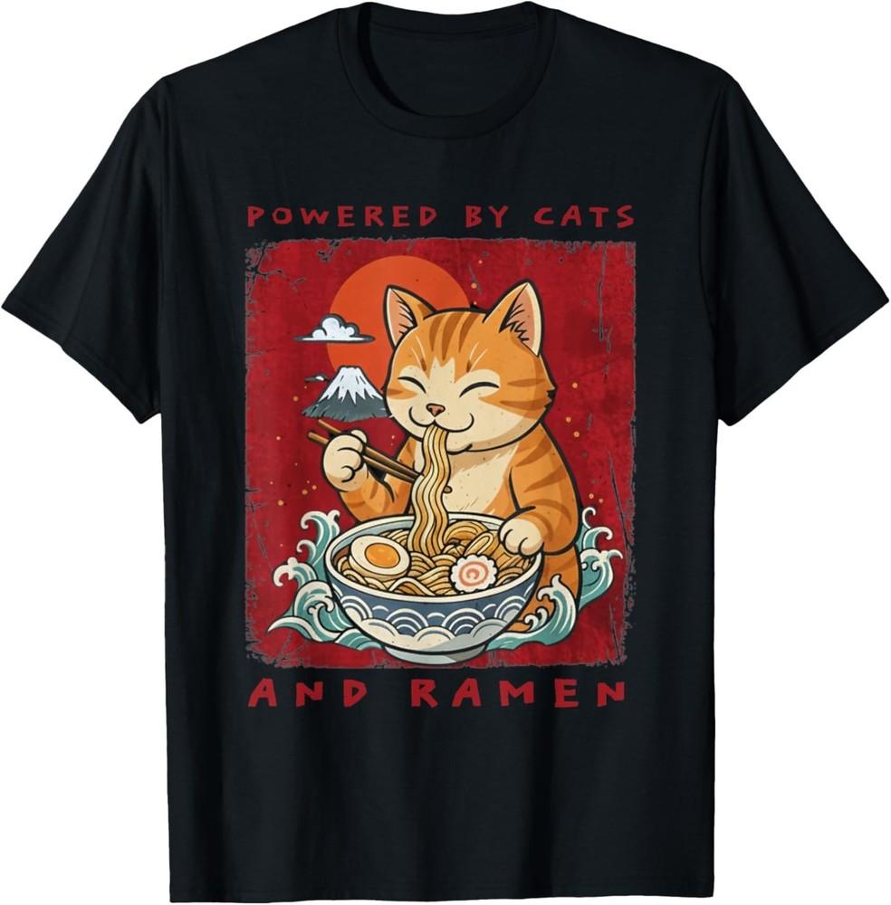 

Powered by Cats and Ramen Funny Japanese Cute Cat Lovers T-Shirt XL