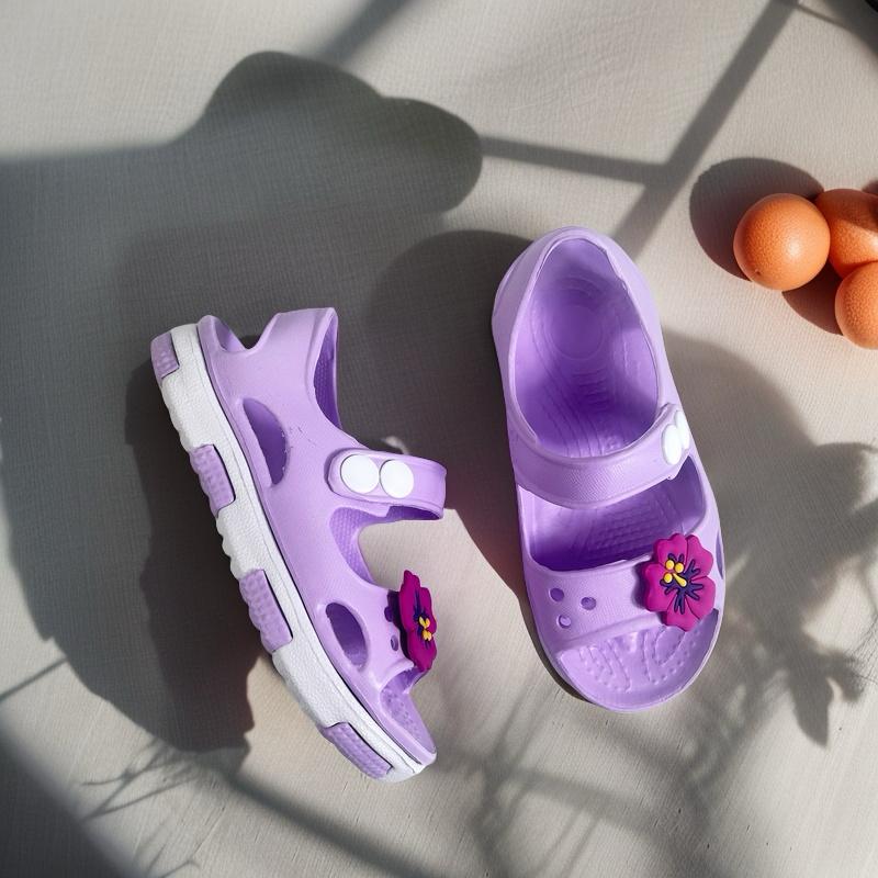 

Girls Cute Fashion Sandals Breathable EVA Material Lightweight Toddler & Infant Outdoor Shoes Hollow Floral Design Round Top 24 лавандовый