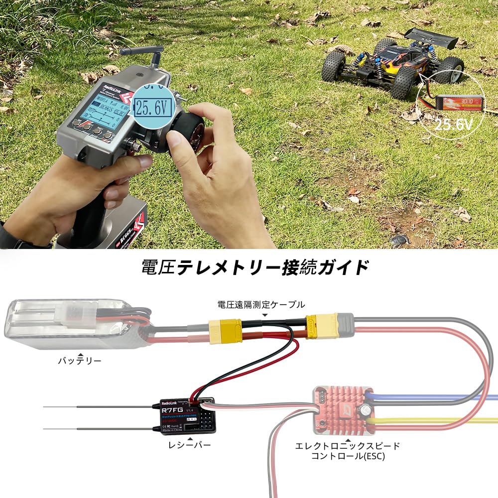 Radiolink RC6GS V3 7-Channel RC Transmitter with R7FG Gyro Waterproof Receiver, FHSS 2.4GHz Radio Control System, 30-Model Storage, Voltage