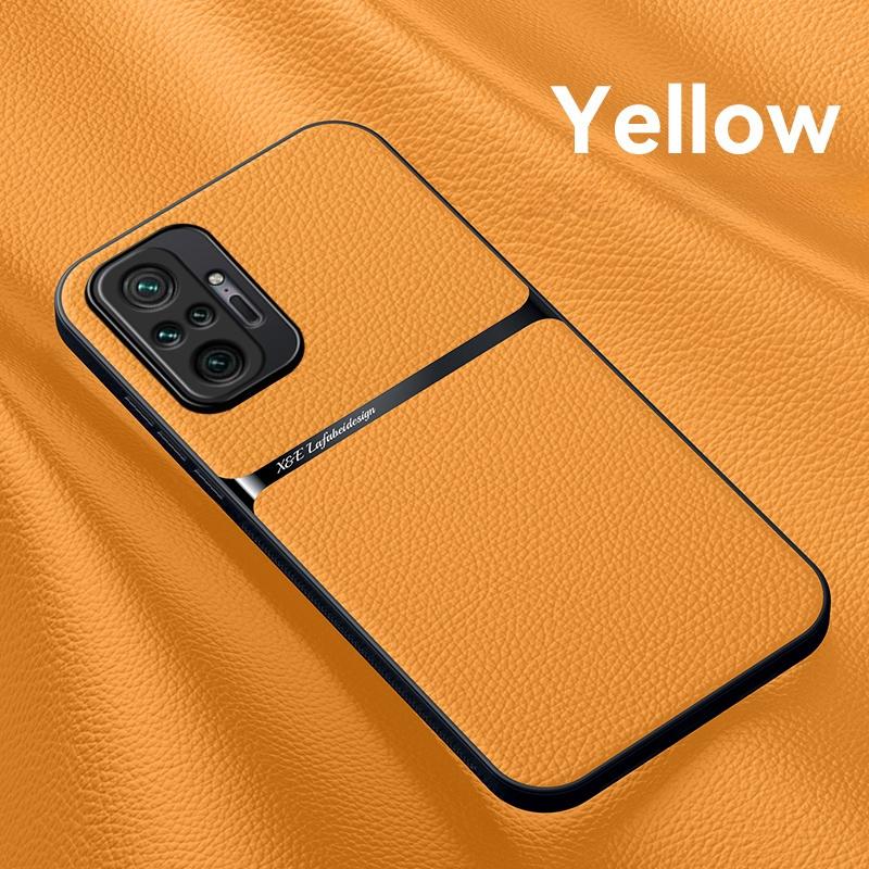 

Чехол для Xiaomi Redmi Note 10 10S с металлической пластиной, кожаный чехол для Redmi Note10 Pro Max Note10 S, магнитный автомобильный держатель, задняя крышка Redmi Note10 Pro Max жёлтый
