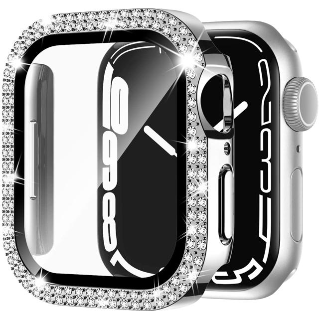 Glass+Cover For Apple Watch Case 45mm 44mm 41mm 40mm 46mm 42mm Bling Diamond bumper+Screen Protector Series 11 10 9 8 7 5 6 4 SE