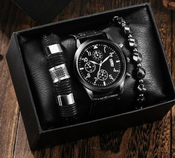 Men's 3-Piece Business Gift Set: Watch, Bracelet, and Necklace for Holidays or Birthdays