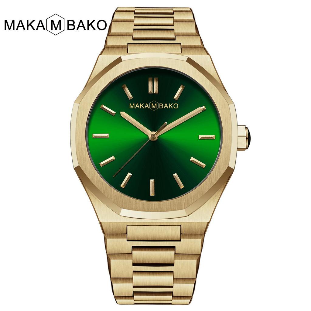 Hannah Martin Black Waterproof Watch with Japanese Miyota Movement and Polygonal Stainless Steel Bracelet.
