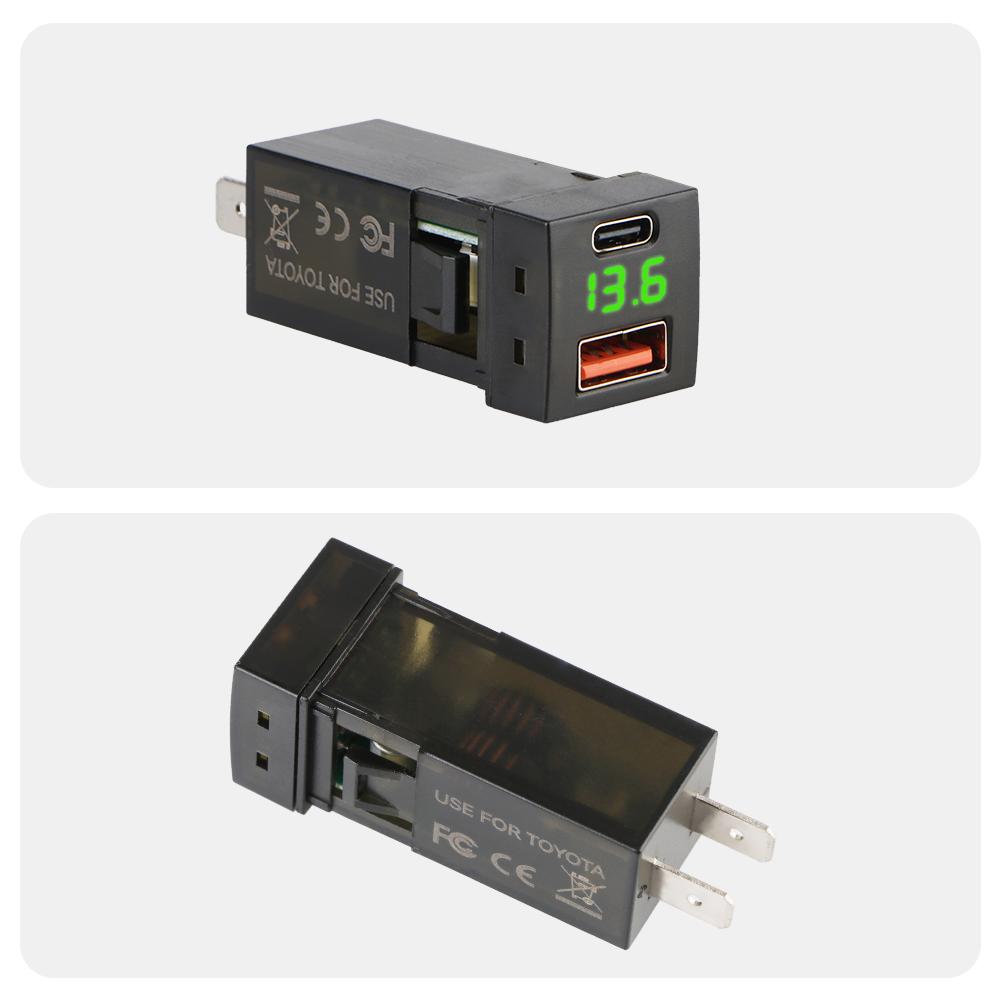 48W Voltmeter USB 18W + Type C 30W Fast car charger 12V-24V for toyota Power Socket Quick charging voltmeter Accessories