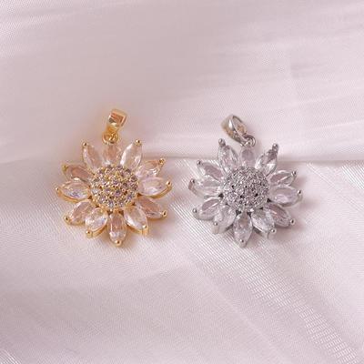 Pendentif Tournesol Diamant Super Scintillant Charme Fleur Bicolore Collier Doux de Luxe Léger