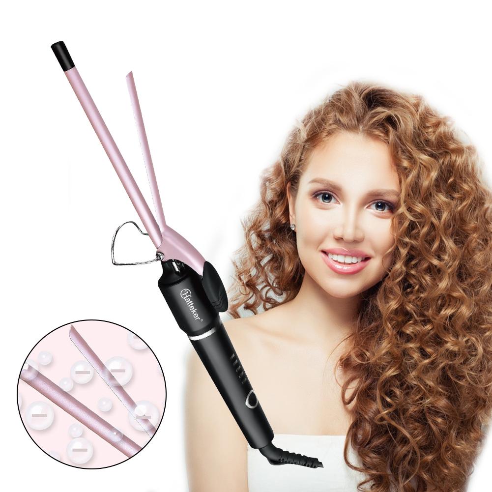 Hatteker 9mm Professional Hair Curler Ceramic Barrel Iron Smart Auto-Off Women s Wet/Dry Constant Temperature Protection Tool