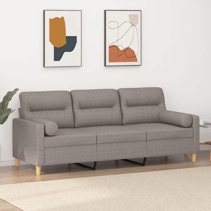 VidaXL 3-seater Sofa with Decorative Pillows Taupe 180 Cm Fabric, Sofa, Living Room Sofa, 3-seater Fabric Sofa, 3200836