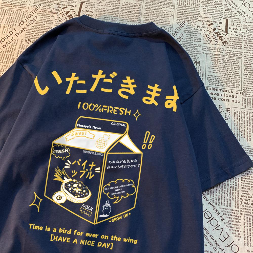 100% Fresh Pineapple Juice Time Is A Bird For Ever On The Wing Men Tshirt Casual Top Cotton Breathable T-Shirt Soft Loose Tees