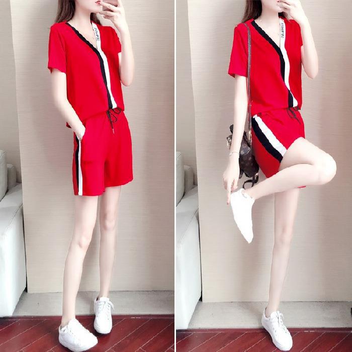 Shorts Casual Suit for Women Summer Fashion Korean Style Loose Slim Collar Fashionable Sports Two-piece Set