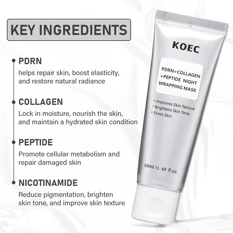 PDRN Wrapping Mask Collagen Peptide Peel Off Sleeping Mask with Brush Improve Skin Texture Overnight Skincare Mask
