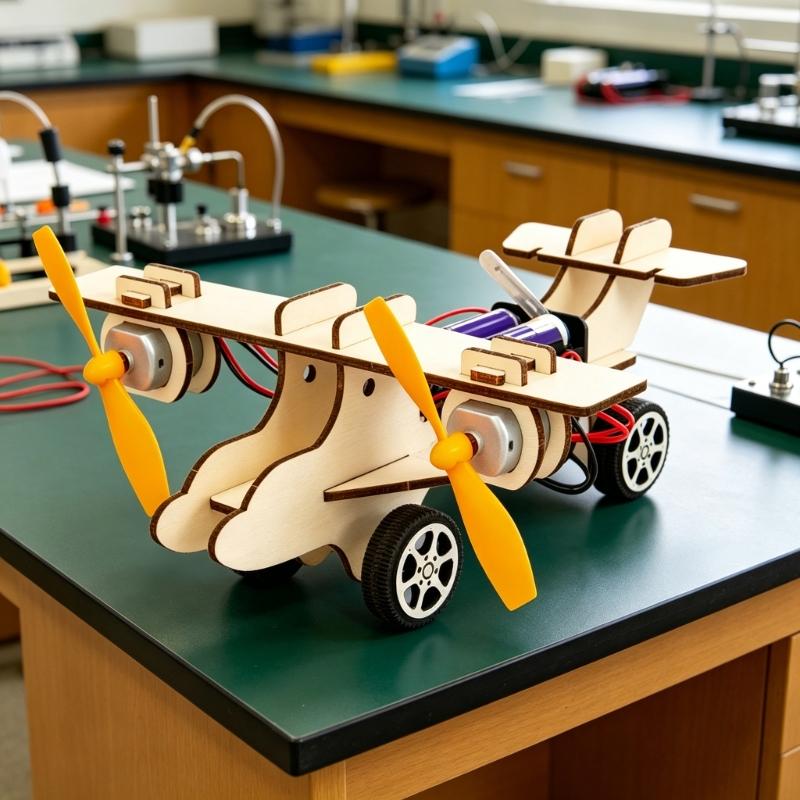 Assembly Wooden Double Engine Aircraft Model Toy Aerodynamics Experiment Demonstration Tool for Classroom Teaching