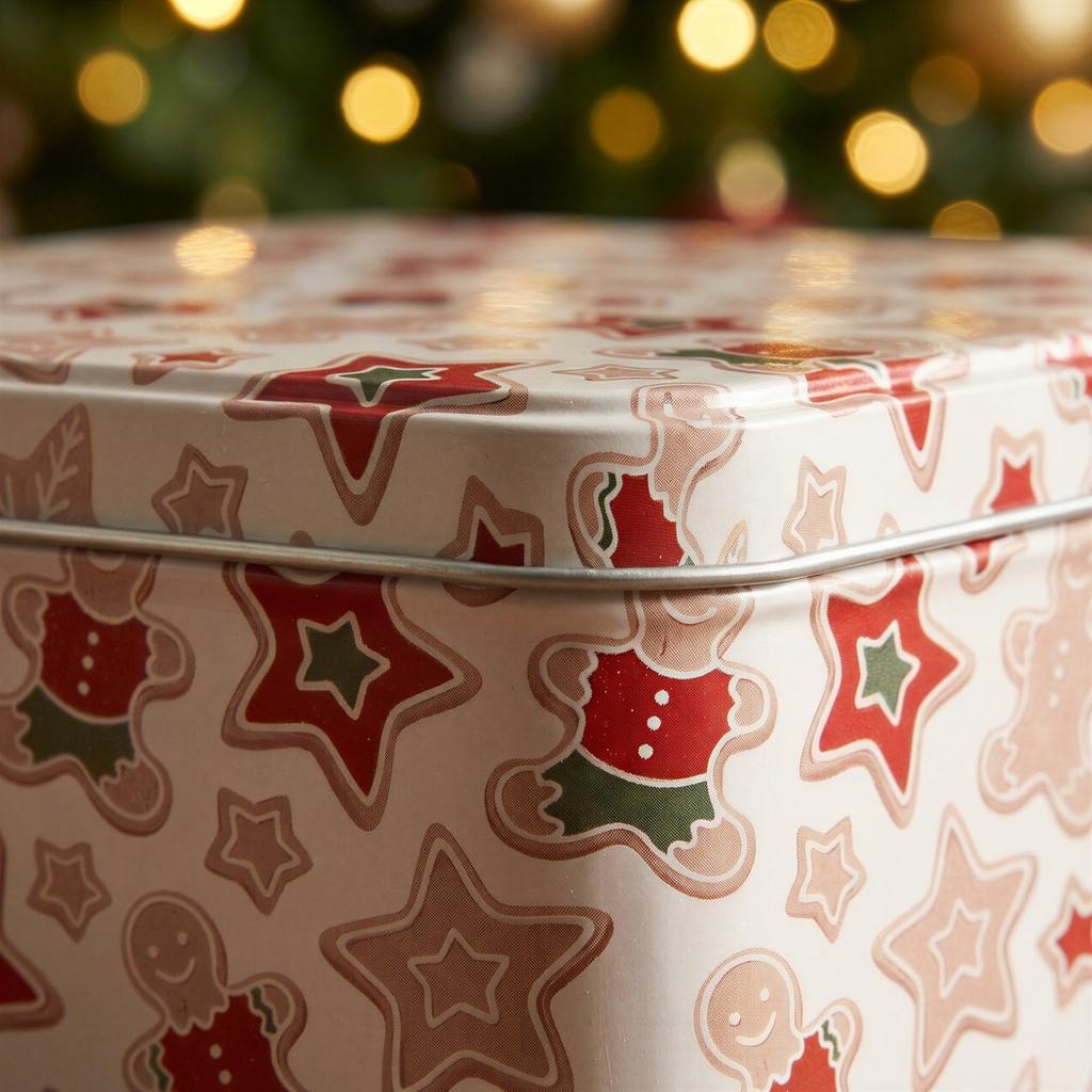 Deco Xmas Cookie Tin 15X15X7 Cm Beige Christmas Pattern