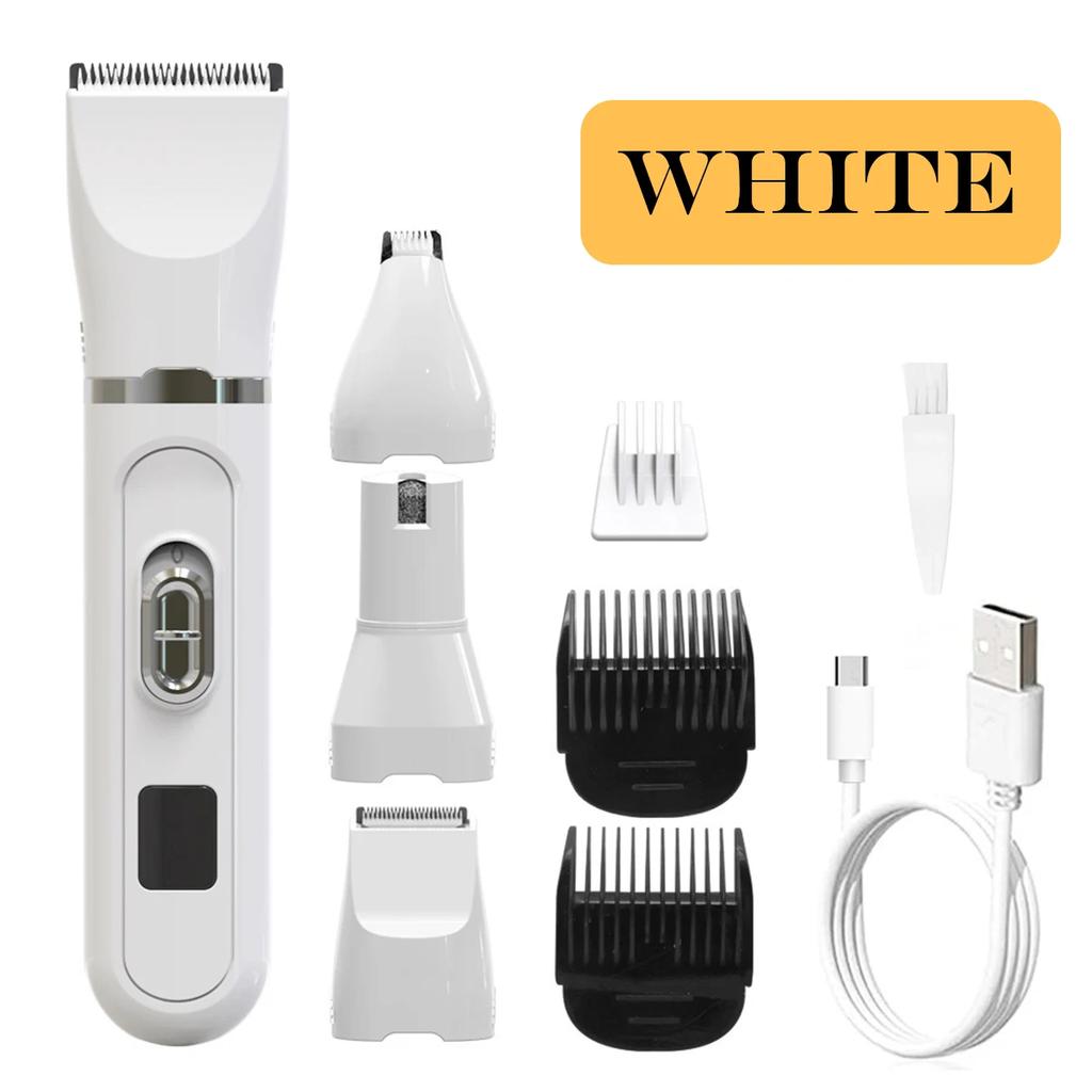 4-In-1 Pet Grooming Hair Shaver Low Noise Clippers Rechargeable Cordless Safe Dog Trimmer