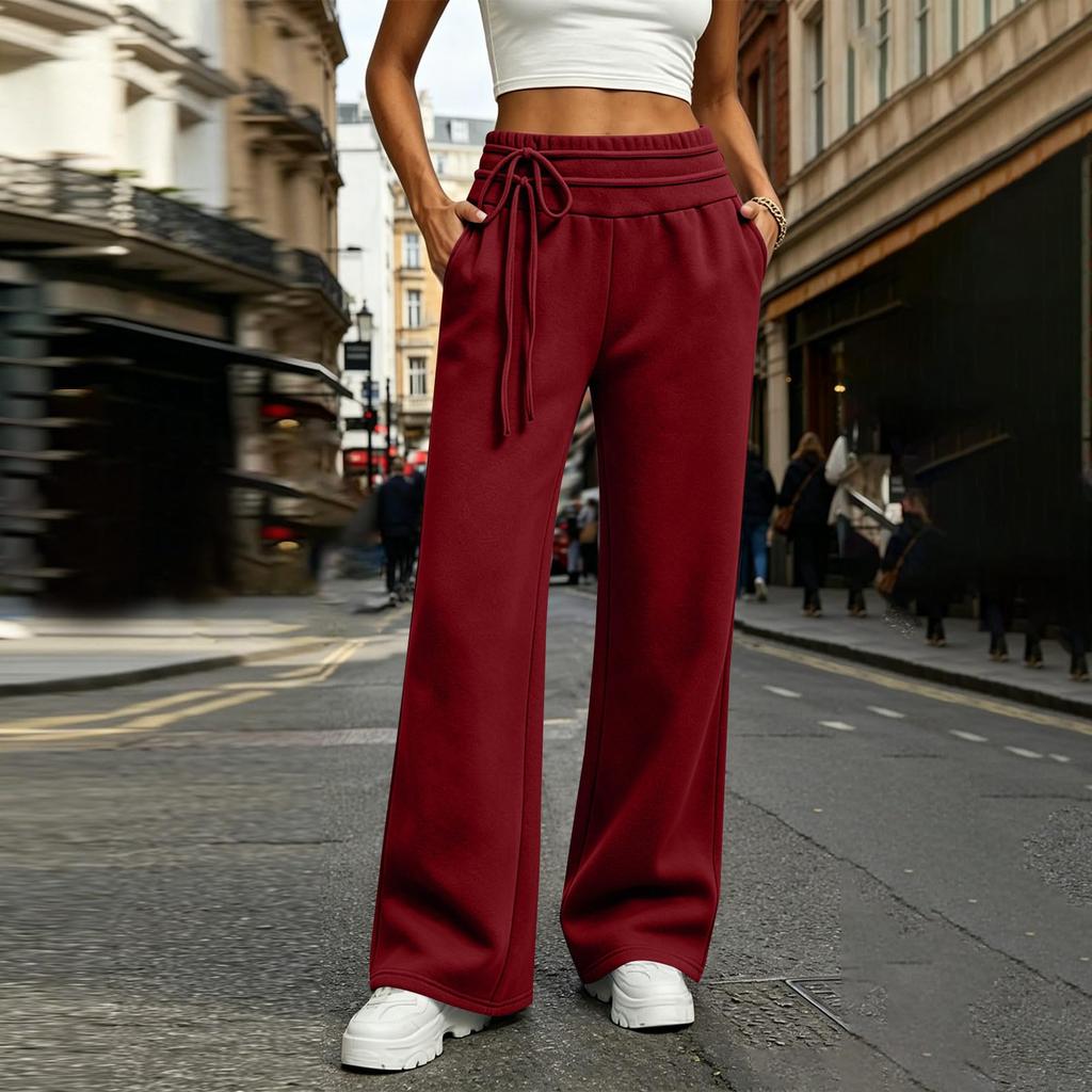 Women's Color Loose Fit Drawstring Sweatpants with Pockets for Casual Wear