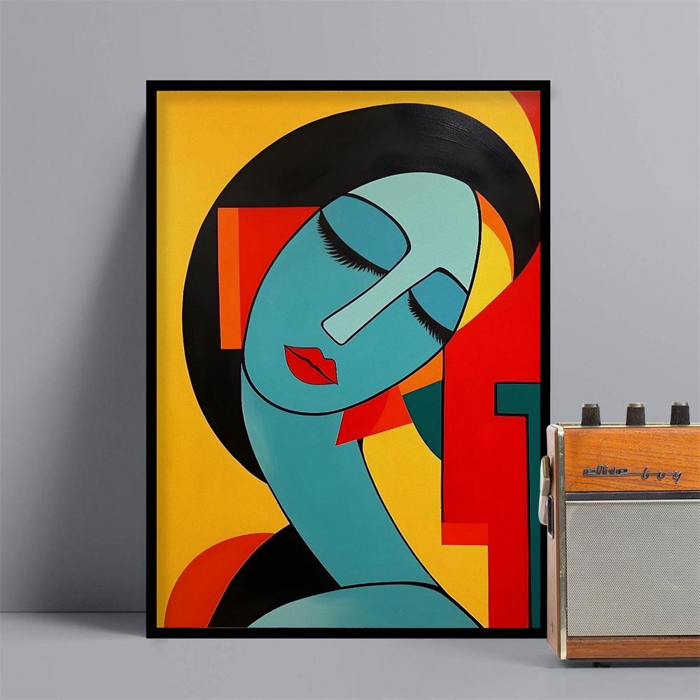 Abstract Woman Art Print Poster Mid-Century Modern Geometric Portrait Wall Art Prints Home Decor Wall Art Canvas Painting
