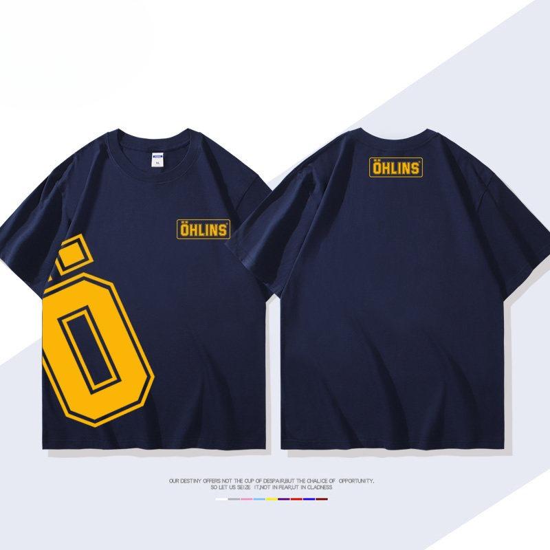 OHLINS Motorcycle Shock Absorber Modified Shortsleeved Tshirt Casual Mens and Womens Pure Cotton Clothing