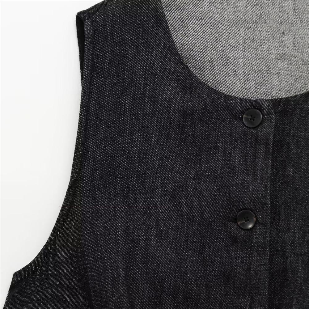 Spring 2025 Women's Denim Sleeveless Vest & High-Waisted Midi Skirt Set