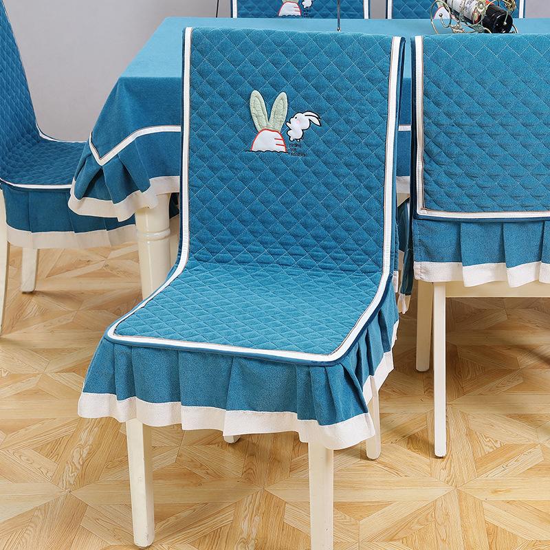 Thickened Chair Cover Solid Color Plaid Cartoon Pattern Soft Stain-Resistant Dining Cover Home Washable Odorless Chair Protector