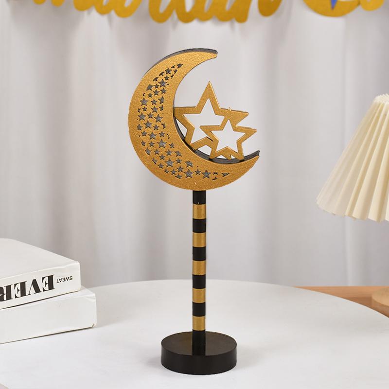Eid Mubarak Mond Stern Lampe Holz Ornament 2025 Ramadan Kareem Heim Tisch Dekoration LED Licht Laterne Islamische Muslimische Party Geschenk