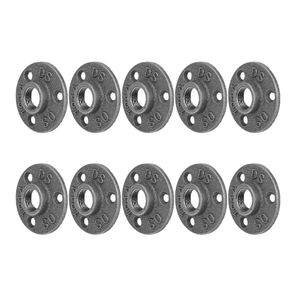 10 Piezas Brida de Piso de Hierro Maleable Negra   Accesorio Roscado Tubería Brida de Pared Antigua(DN15,1Celsius2 )