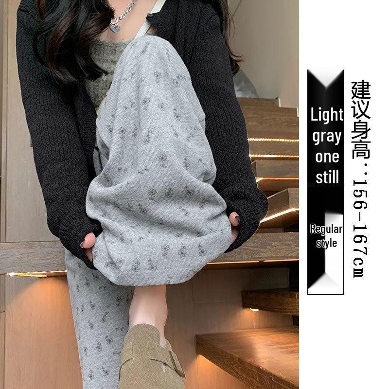 Petite White Floral Wide-Leg Women's Sweatpants: New Loose Casual Straight-Leg Pants for Spring, Summer, Autumn 2025
