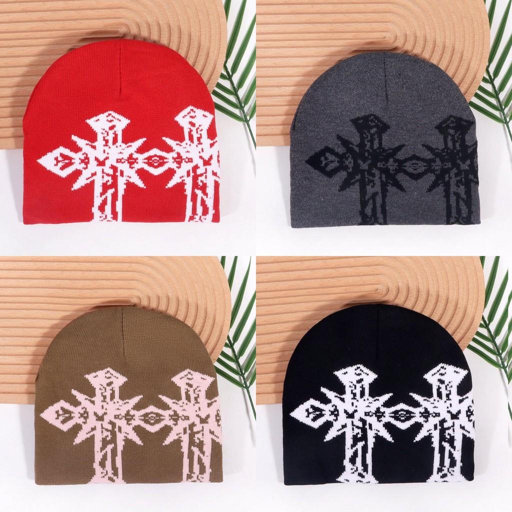 Cross Double Pattern Knitted Cap With Breathable Warm Hat Unisex Gift Fashion