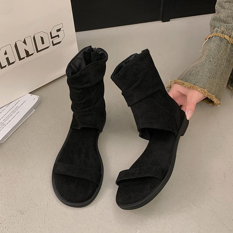 Retro ar plakanu zoli, ikdienas, nišas dizaina sandales sievietēm, vasaras jaunas, ar vienu siksniņu, ar rāvējslēdzēju aizmugurē, vēsi zābaki