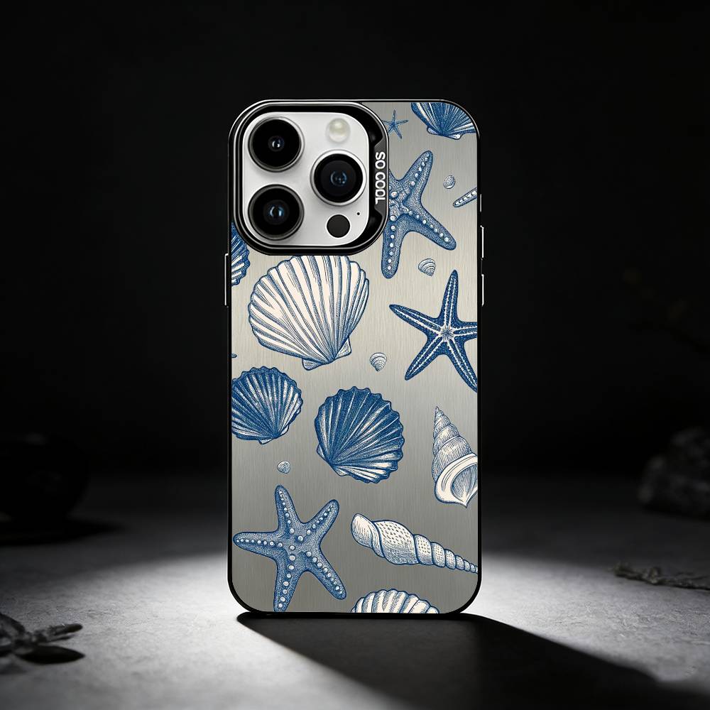 Seashell Starfish Pattern Phone Case For iPhone 17,16,15,14,13,12,11 Plus,Pro Max,XS,Colored silver phone case