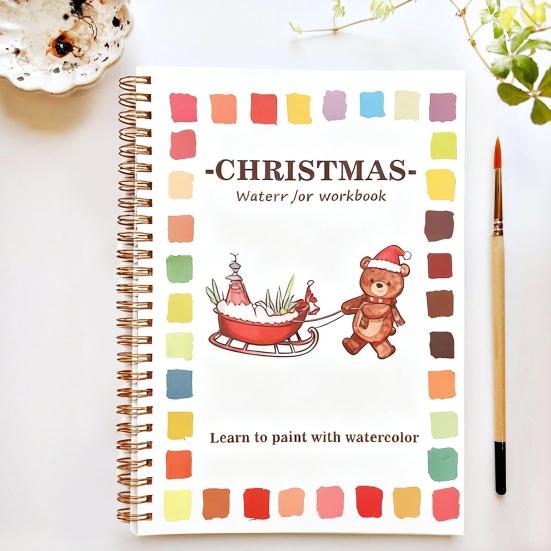 Watercolor Paint Set Christmas Themed Holiday Coloring Book Workbook Holiday Coloring Book with 12 Colors Mixing Palette