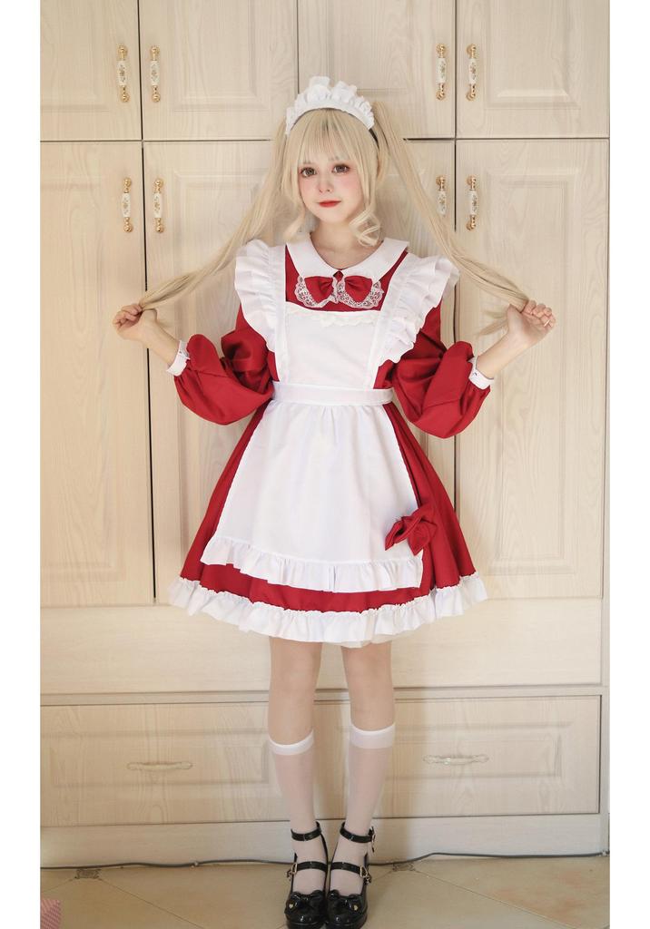 Costume da Cameriera Giapponese Bianco e Nero Super Carino - Manica Lunga