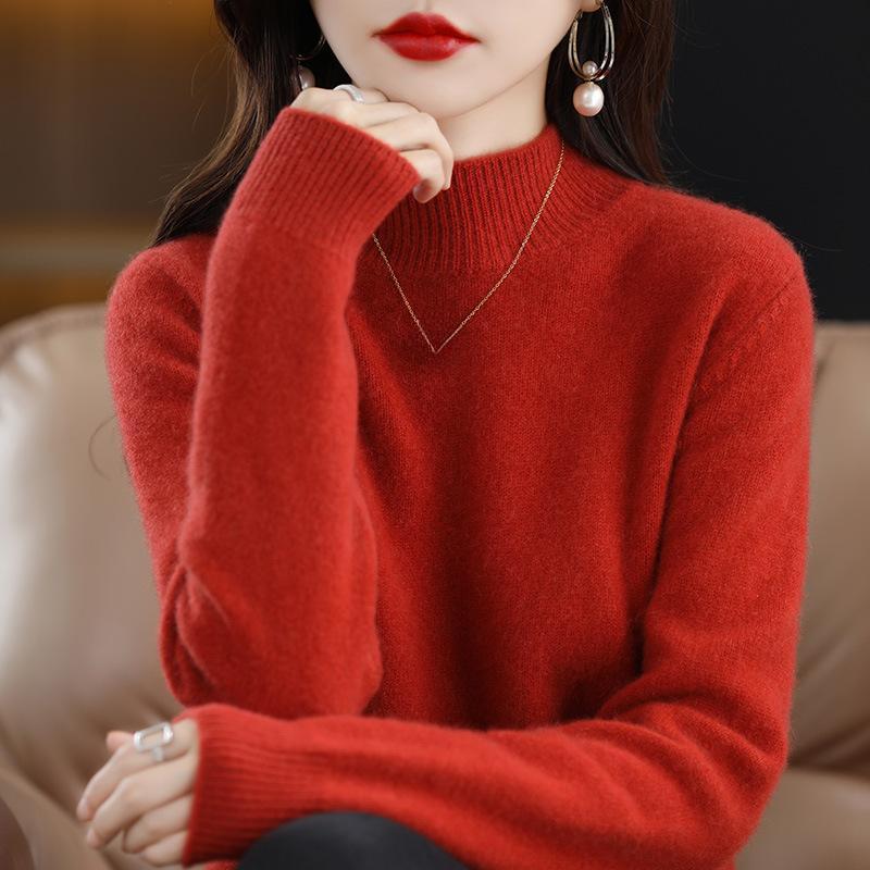 Women's Fashion Casual Fall Winter Solid Color Long Sleeve Half Turtleneck Tops Women's Clothing Knitted Sweaters