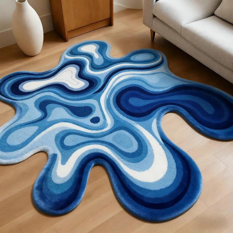 Gradient Coloured Irregular Shape Soft Puffy Rug Living Room Bedroom Rug Modern Home Decoration