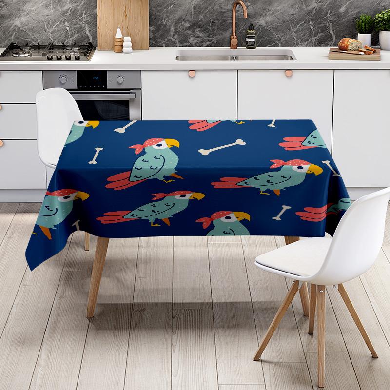 Modern Cartoon Print Tablecloth Blue Floral Design Dining Room Decor Reversible Cotton Square Kitchen Placemat Cover Size 150x23