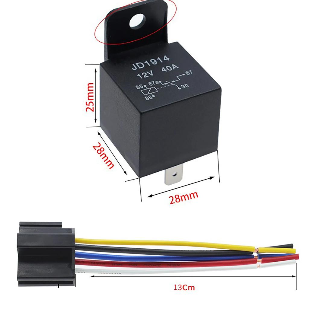 5-PCS Waterproof Automotive Relay 12V 24V 5Pin 40A Car Relay with Black Red Copper Terminal Auto Relay Socket Harness Cable
