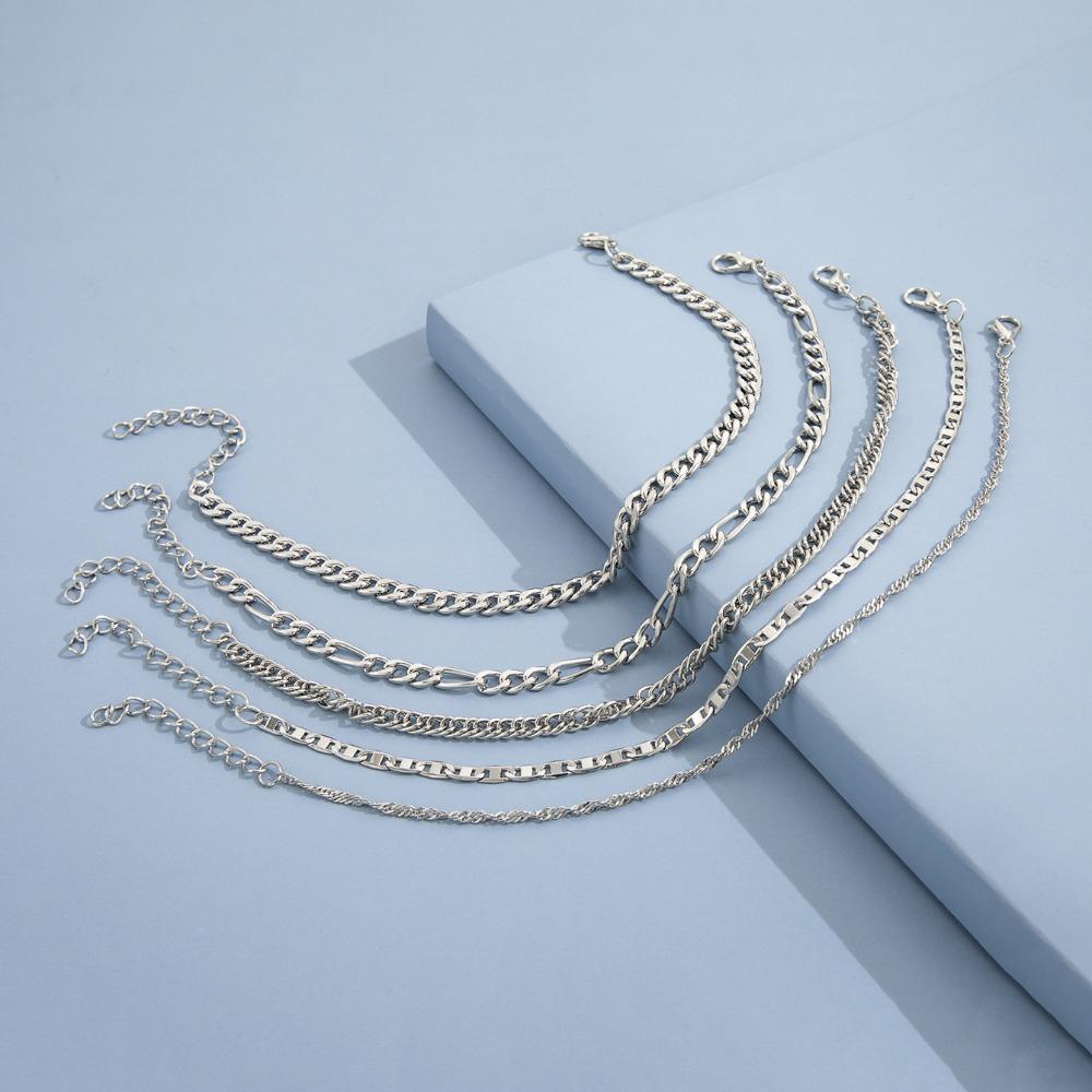 

5Pcs/Set Bohemian Twisted Flat Chain Anklets for Women Summer Figaro Link Ankle Jewelry Gift Set
