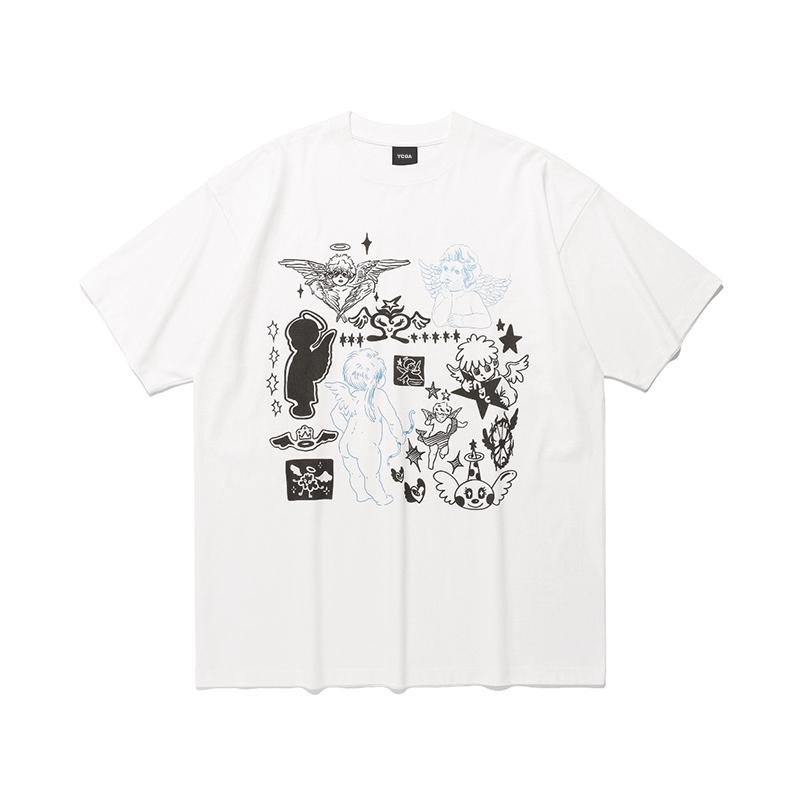 Men TShirt Angel Korean Graphic 100 Cotton Oversized Vintage Harajuku Short Sleeve Tops Tees Aesthetic Y2k Streetwear Clothing