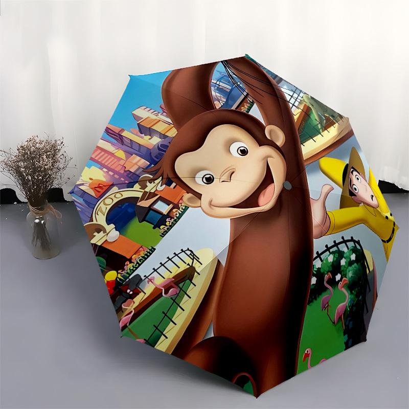 Curious George, Zoo Automatic Opening and Closing, 8 rib Structure Portable Umbrella, Suitable for Men and Women in All Seasons  Perfect Gif