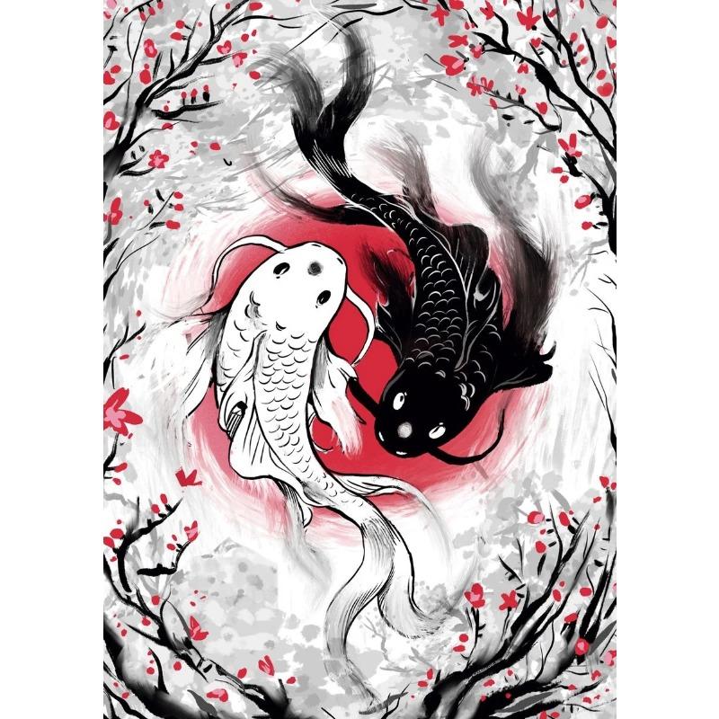 Japanese Yin Yang Koi Fish Classical Canvas Paintings Wall Art Posters and Prints Great Wave Famous Art Pictures Room Home Decor