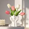 Face Shape Makeup Brush Holder Modern Nordic Flower Vases Makeup Storage Box Half Face Portrait Decor For Home Office Book Shelf