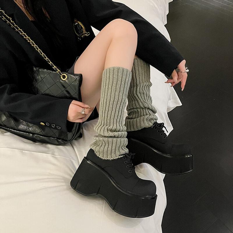 Fashion Women's New Genuine Leather Cowhide Thick Soled Waterproof Platform High Heels Lace Up College Style Single Shoes Casual Shoes