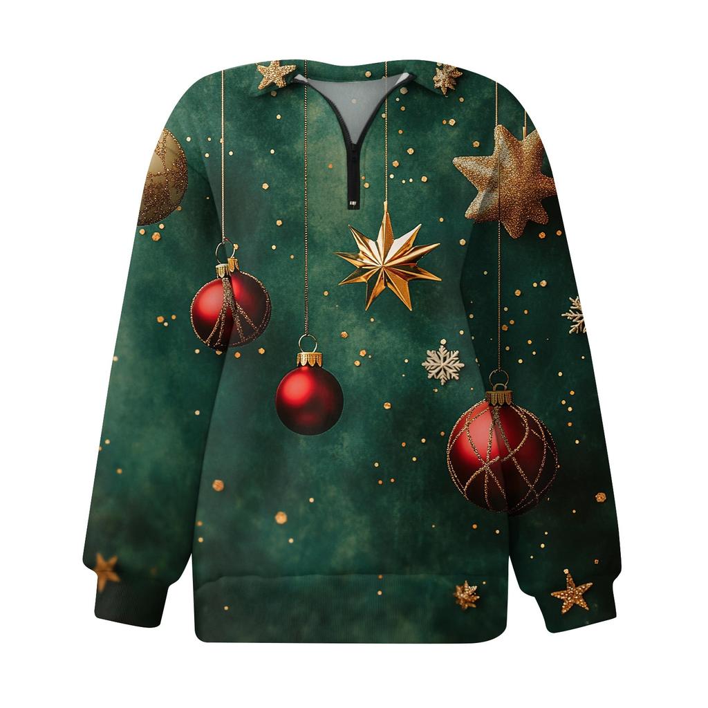 Women's Casual Fashion Long Sleeve  Print Oversize Zip Sweatshirt Top